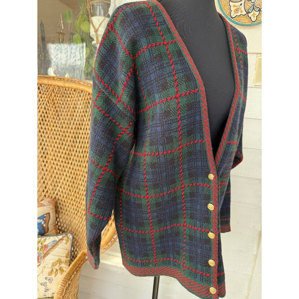 Vintage 80's Pendleton Womens Wool Plaid Cardigan Sweater Red Blue Green XL - Picture 3 of 13